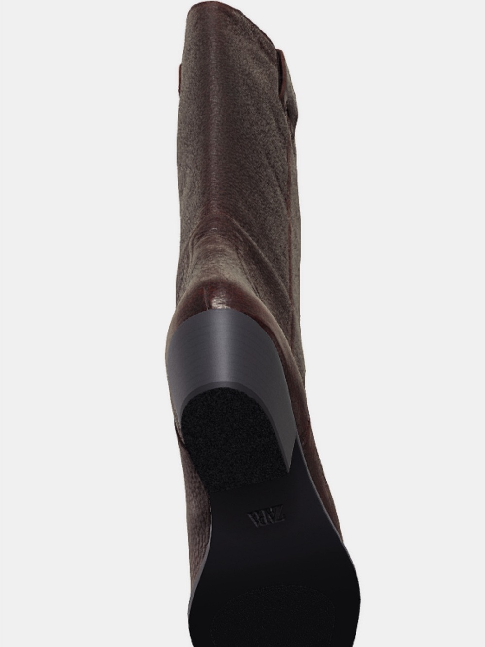 Zara Dark Brown Leather Knee-High Western-Style Boots - Picture 3 of 6